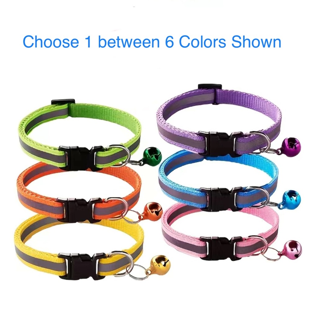 Cat or Small Dog Reflective Adjustable Collar with Bell and Quick Release Buckle